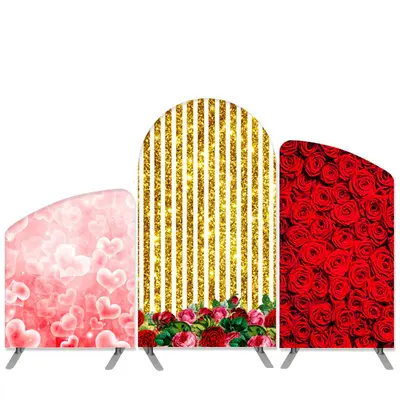 Aperturee Love Bokeh Theme Red Floral Wedding Arch Backdrop Kit | Custom Arched Wall Covers | Chiara Arch Backdrop Diy | Cust...