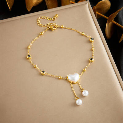 304 Stainless Steel Rhinestone & Plastic Pearl Charm Double Layer Anklets for Women