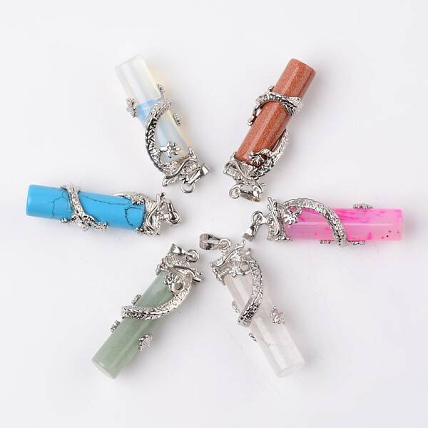 Tube Natural & Synthetic Mixed Stone Pendants