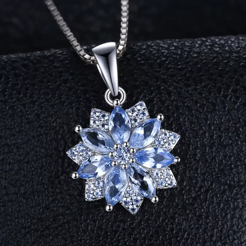 Exquisite Flower Design 1.2Ct Created Light Blue Spinel Pendant Necklace in 925 Sterling Silver - A Perfect Fashion Gift for ...