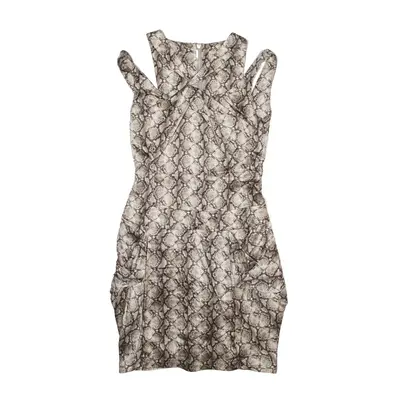 KAREN MILLEN Snake Print Pencil Dress Brown Satin Sleeveless Knee Length Womens UK 6