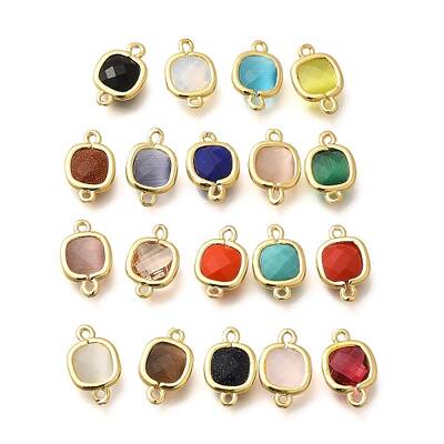 Brass Pave Glass Square Links Connector Charms