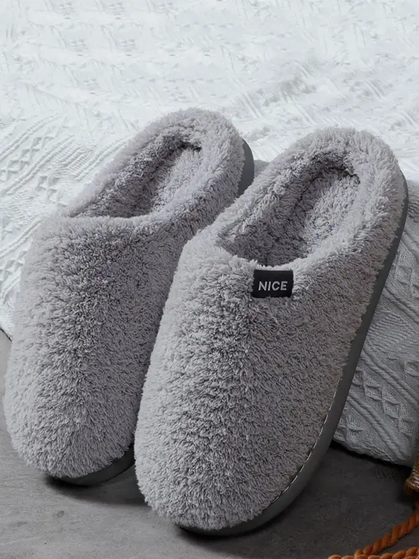 Men's 2024 Simple Plain Soft Fluffy Plush Home Slippers, Casual Non-slip Comfortable Slippers, Warm & Cozy Home Slippers for ...