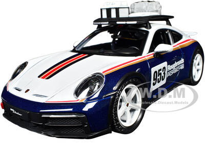 Porsche 911 Dakar #953 Roughroads Porsche Blue and White with Stripes and Roof Rack Race Series 1/24 Diecast Model Car by...
