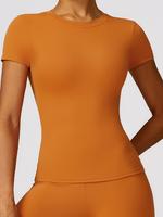 Sporty Women's Plain Round Neck Sports Tee, Quick-drying Crew Neck Yoga Clothes, Fall Outfits, High Stretch Short Sleeve Fitn...