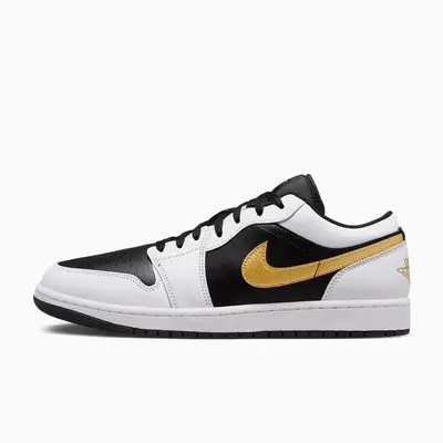 Nike Air Jordan 1 Low White Black Metallic Gold Swoosh 553558-172 Men's Fashion Sneaker New