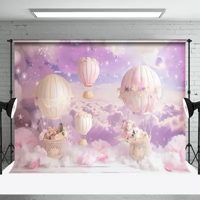 Fairy Tale Clouds Hot Air Balloon Cake Smash Backdrop
