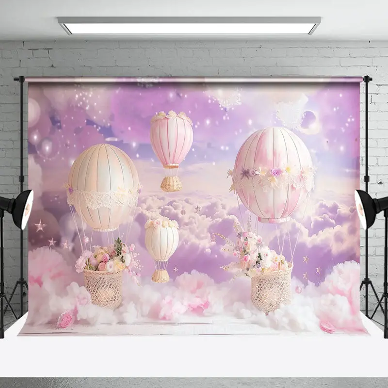 Fairy Tale Clouds Hot Air Balloon Cake Smash Backdrop