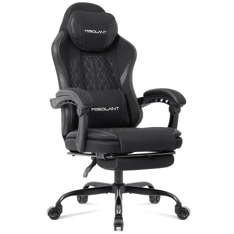Misolant Fabric Gaming Chair, Massage Gamer Chair with footrest for Adults, High Back Ergonomic Computer Game Chair with Adju...