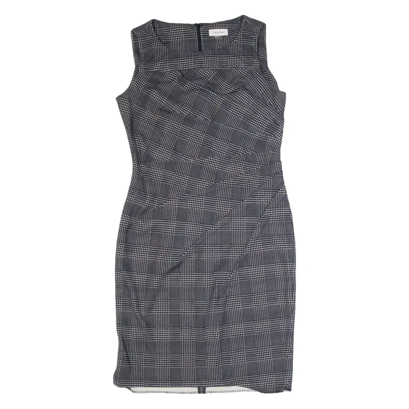 CALVIN KLEIN Womens Pencil Dress Black Check Sleeveless Knee Length UK 10