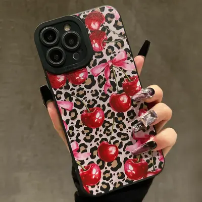 Cherry & Bow Pattern Phone Case for Fall Gift, Shockproof Phone Protective Cover, Anti-fall Phone Protector Cover Compatible...
