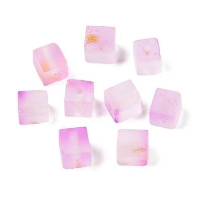 Frosted Glass Beads with Golden Glitter Powder