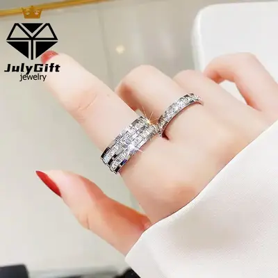 Womens 2 Row Eternity Ring Wedding Band Cubic Zirconia Eternity Band Ring Jewelry