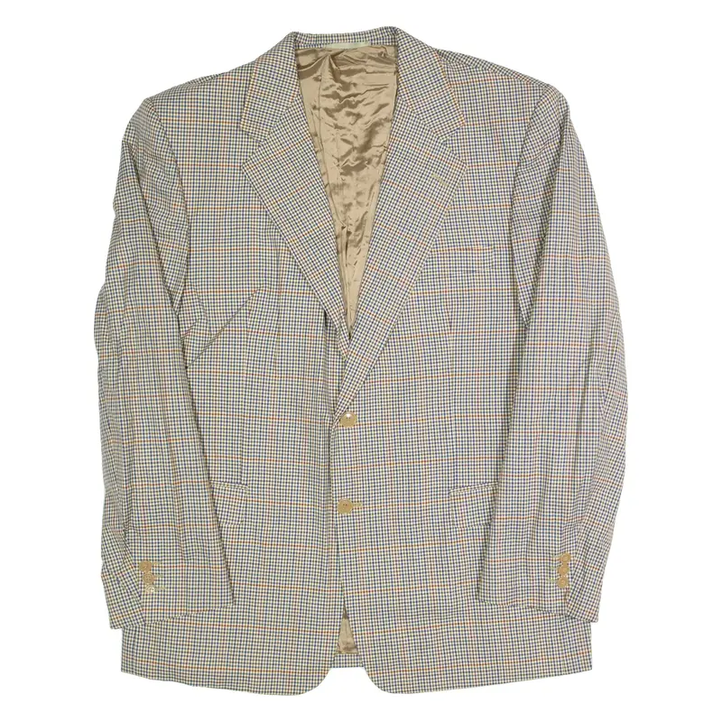 Mens Blazer Jacket Cream Wool 90s Houndstooth L