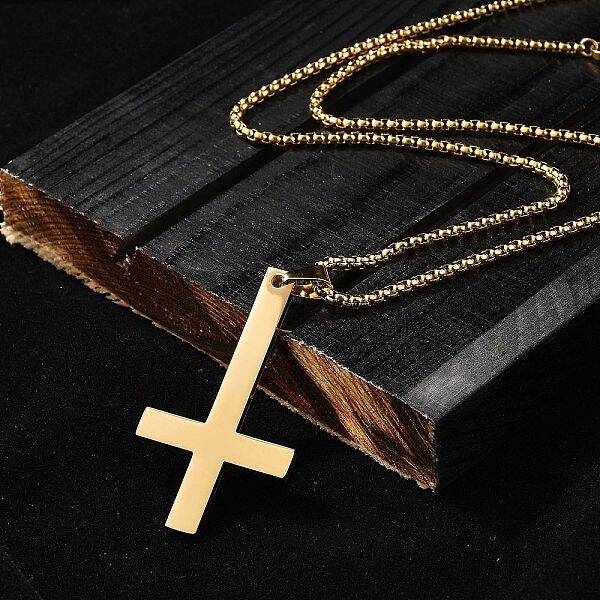 304 Stainless Steel Upside Down Cross Pendant Box Chain Necklaces