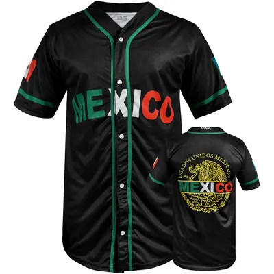 Fury Mexico Baseball Jersey - Black Mexico Baseball Button Down Jersey Shirts mexico jerseys shirts latinas mexican jersey ca...