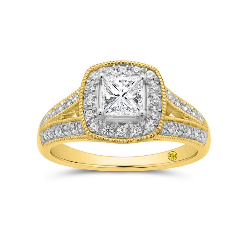 Lattice Vintage Inspired Lab Grown Halo Diamond Engagement Ring | 14K Yellow Gold 1 CT. TW.