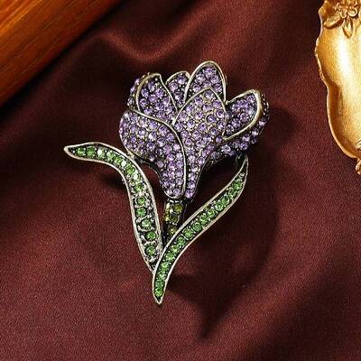 Tulip Alloy Rhinestone Brooches for Backpack Clothes