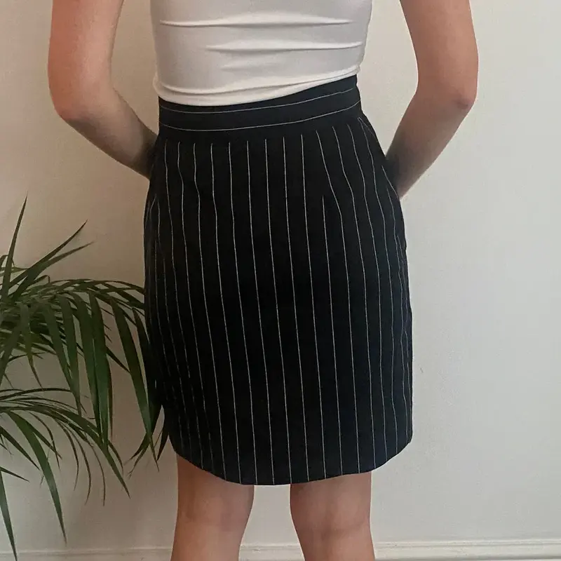 The End Striped Mini Skirt - 26W UK 6 Black Cotton