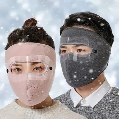 Windproof Face Warm Mask, Winter Breathable Masks, Fleece Face Shield Caps with HD Goggles, Anti-fog Cycling Face Masks, Mo...