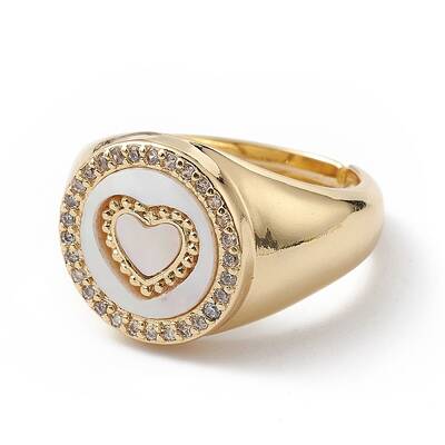 Clear Cubic Zirconia Heart Adjustable Ring with Enamel