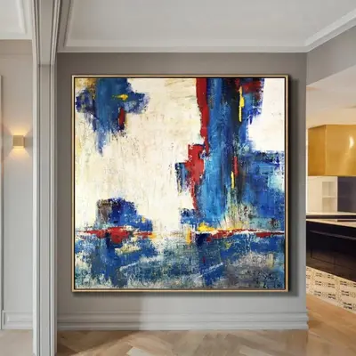 Large Oil Painting Original Canvas White Painting Blue Painting | FEELING HAPPINESS