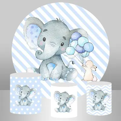 Aperturee Balloon Rabbit And Elephant Round Baby Shower Backdrop | Round Party Backdrop | Baby Shower Round Backdrop | Round ...