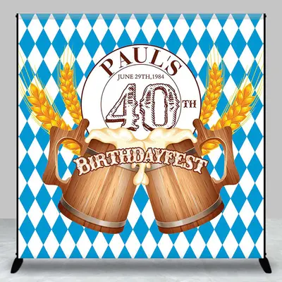 Custom Blue Rhombus Beer Birthdayfest Party Backdrop
