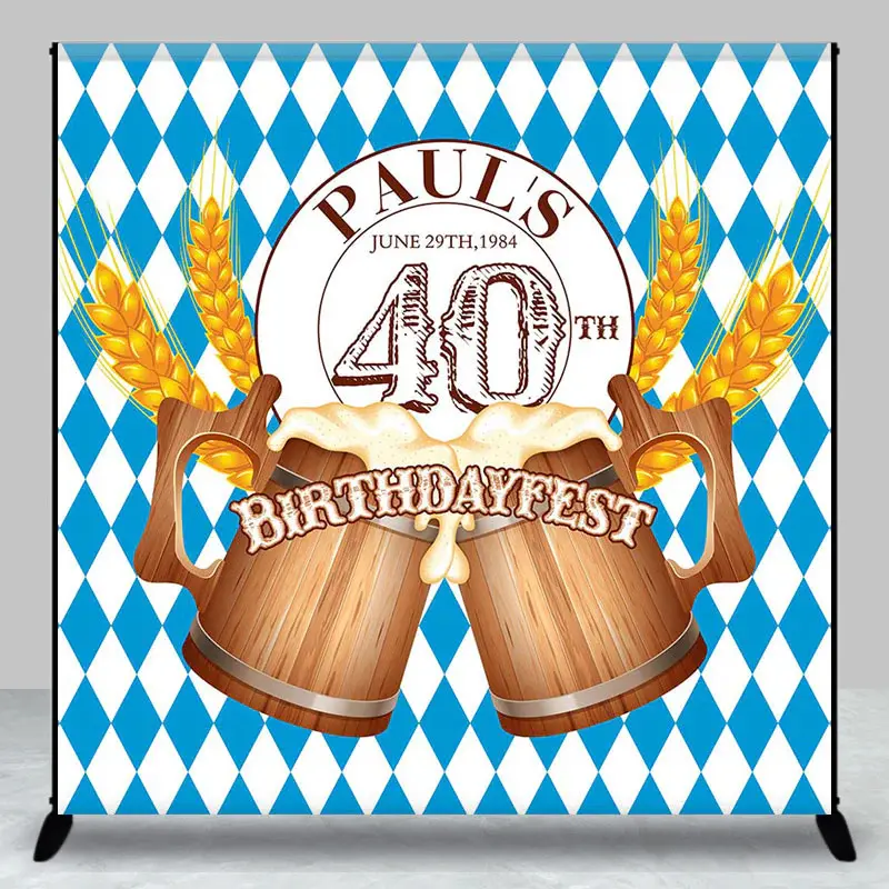 Custom Blue Rhombus Beer Birthdayfest Party Backdrop