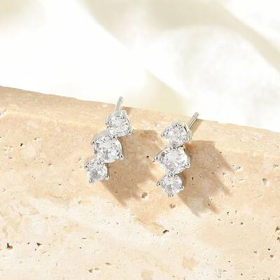 Brass Micro Pave Clear Cubic Zirconia Stud Earrings