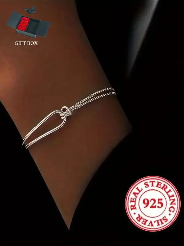 S925 Sterling Silver Geometric Design Link Bracelet, 2024 New Style Knot Splicing Hand Jewelry, Modern Style Durable Construc...