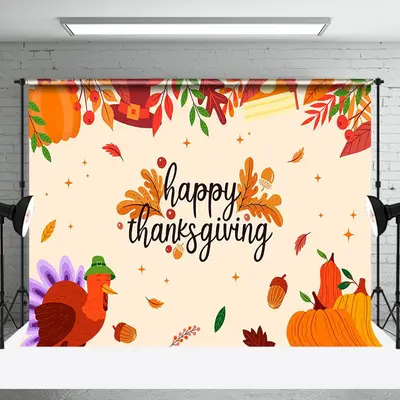 Autumn Pumpkins Turkey Happy Thanksgiving Backdrop