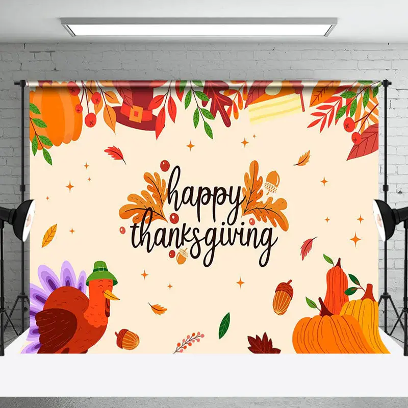 Autumn Pumpkins Turkey Happy Thanksgiving Backdrop