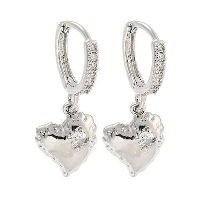 Heart Brass Micro Pave Clear Cubic Zirconia Huggie Hoop Dangle Earrings for Women