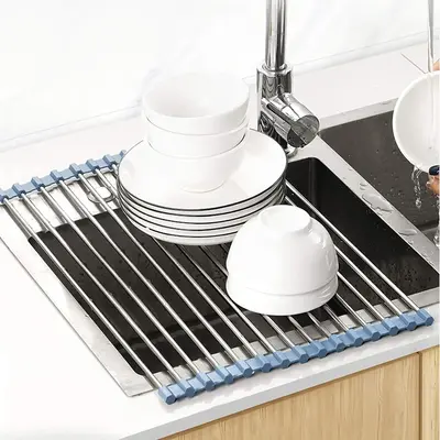 Roll Up Dish Drying Rack, Over Sink Rack for Kitchen Drainer, Stainless Steel Sink Organizer for Kitchen Sink Counter 17.5x11...
