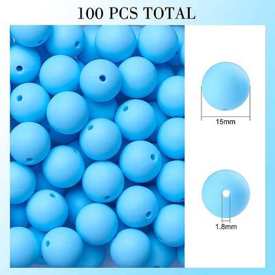 100Pcs Silicone Beads Round Rubber Bead 15MM Loose Spacer Beads for DIY Supplies Jewelry Keychain Making