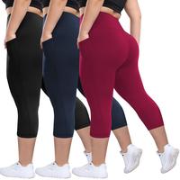 3 Pack Capri Leggings with Pockets for Women High Waisted Tummy Control Black Workout Yoga Pants for Gym Leggings