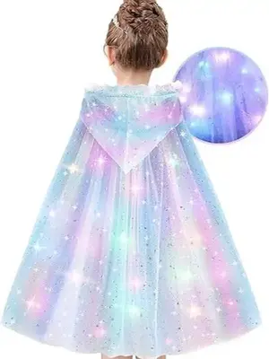 Princess costume Halloween Gift Light-Up Princess Dress-Up Costume with Cape for Girls & Adults Ages 3-10 Sparkling Colors LE...