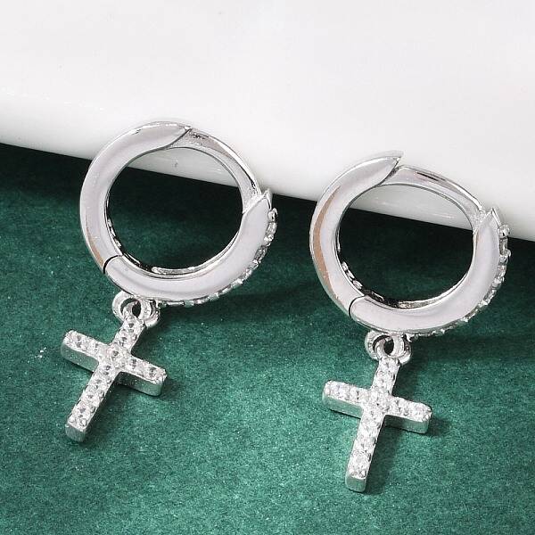 S925 Sterling Silver Micro Pave Clear Cubic Zirconia Hoop Earrings for Women