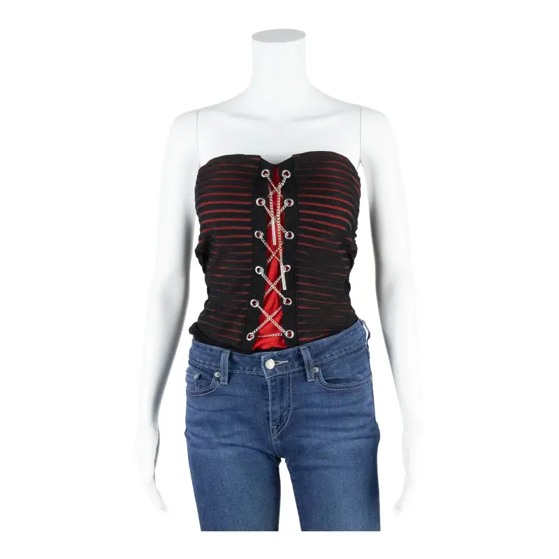 FEA FEMME Y2K Chain Bodysuit Top Red Striped Sleeveless Womens S