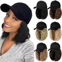 Mitrygreen Black Peaked Cap Wig,Baseball Cap with Hair Extensions for Women 9 Inch Adjustable Hat Removable Wig Kinky Curly H...