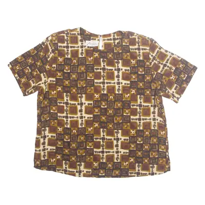 FASHION ATTITUDES Womens Printed Top Brown Crazy Pattern M