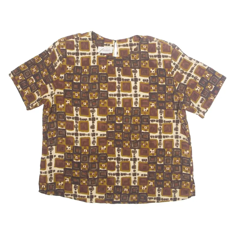 FASHION ATTITUDES Womens Printed Top Brown Crazy Pattern M