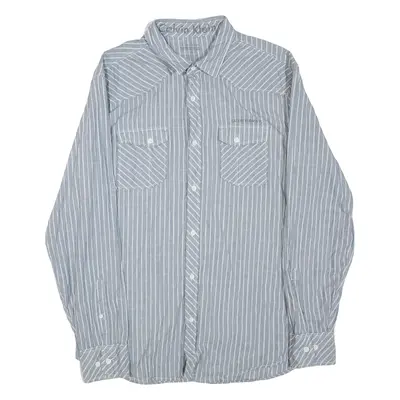 CALVIN KLEIN Slim Fit Mens Shirt Grey Striped Long Sleeve L