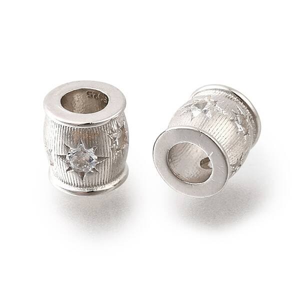 925 Sterling Silver Micro Pave Clear Cubic Zirconia Beads