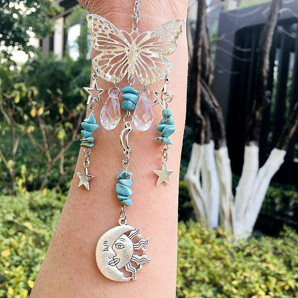Synthetic Turquoise Butterfly Hanging Suncatcher Pendant Decoration