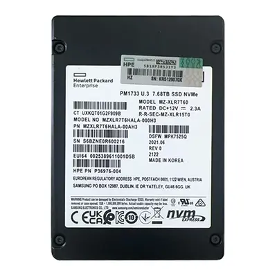 MZ-XLR7T60 Samsung Enterprise PM1733 Series 7.68TB Triple-Level Cell PCI-Express 4.0 x4 NVMe Read-Intensive U.3 2.5-inch Soli...