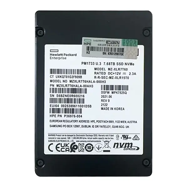 MZ-XLR7T60 Samsung Enterprise PM1733 Series 7.68TB Triple-Level Cell PCI-Express 4.0 x4 NVMe Read-Intensive U.3 2.5-inch Soli...