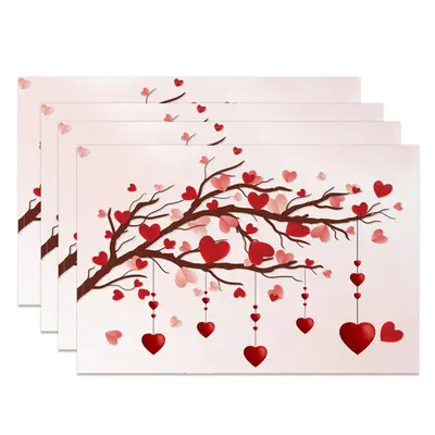 Red Heart Brown Branch Dining Set Of 4 Placemats - Aperturee