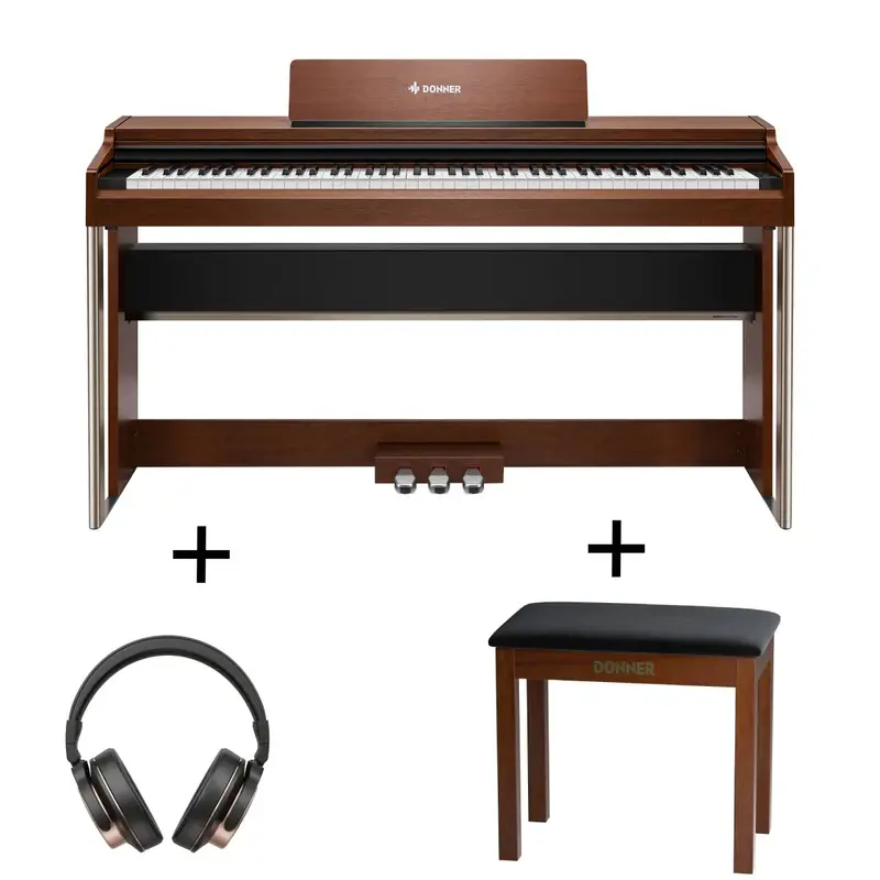 Donner DDP-200PRO Digital Piano with Touchscreen - Brown / Piano+Bench+Headphones